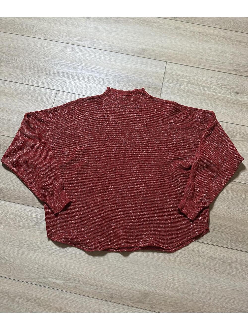 Luna Burgundy Metallic Mock Neck Long Sleeve Top Size L